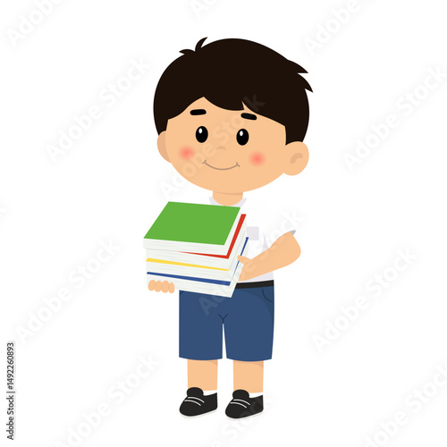 Boy Middle School Carrying a Pile of Books Illustration