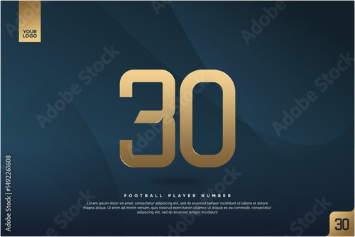 Modern Gold Number 30 on Dark Blue Background for Football Jersey Design