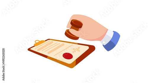 Hand stamping document on clipboard with and without green screen