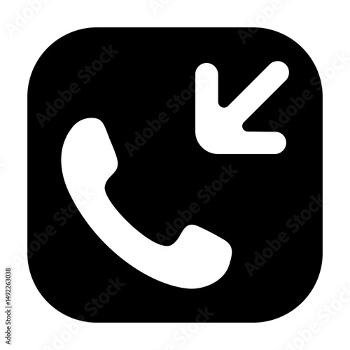 Incoming call icon, telephone arrow pointing inward.