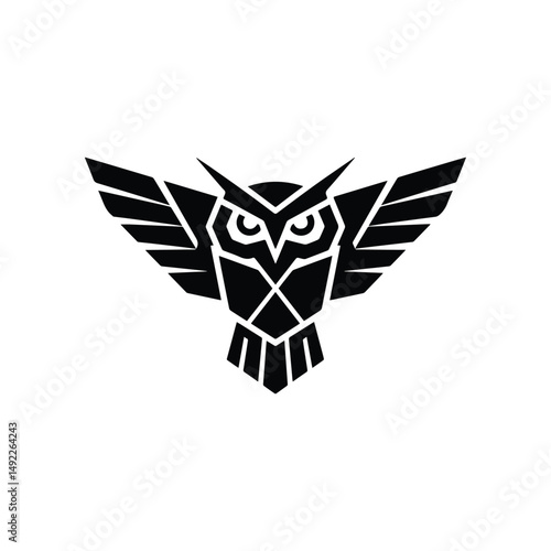 Abstract Black Owl Logo with Spread Wings