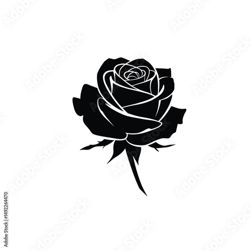 This beautifully crafted vector illustration features an elegant rose flower, showcasing intricate petal details and a timeless design. The image highlights the delicate curves and textures of the ros
