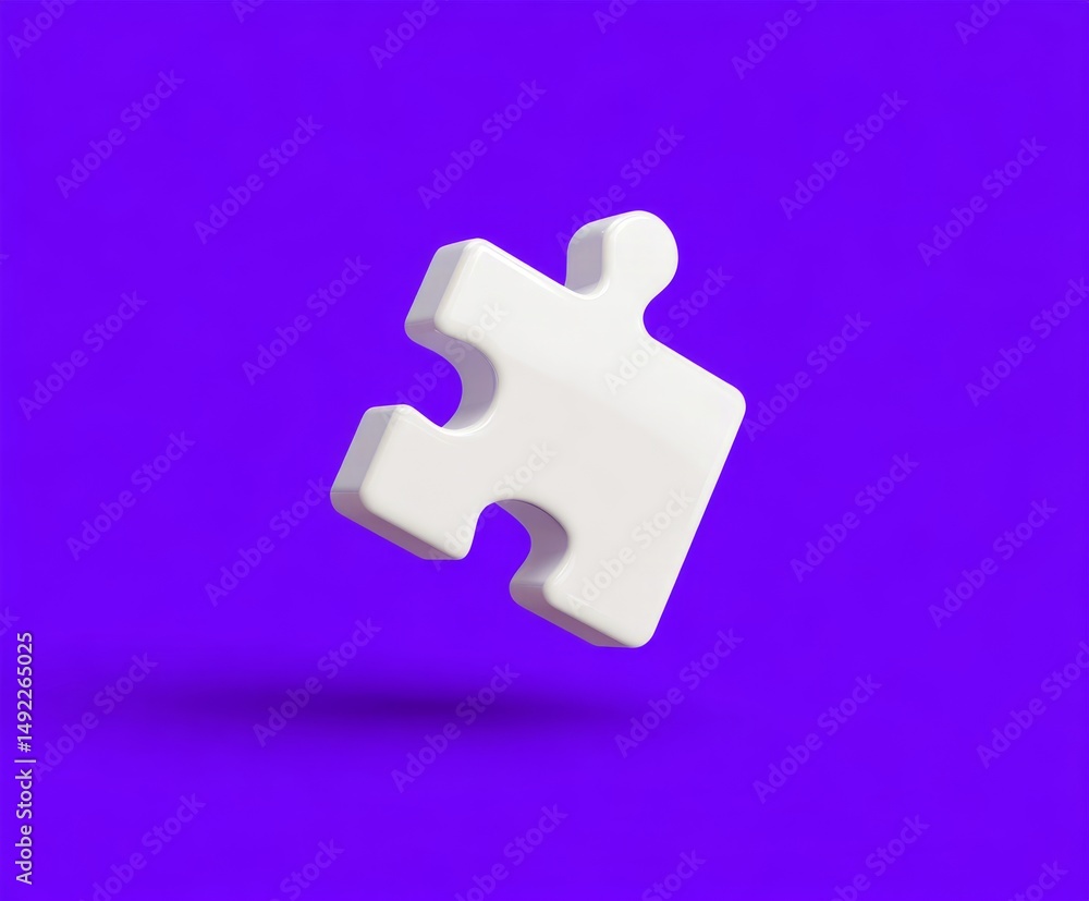 Fototapeta premium Isolated White Puzzle Piece on Purple Background Symbolizing Problem Solving