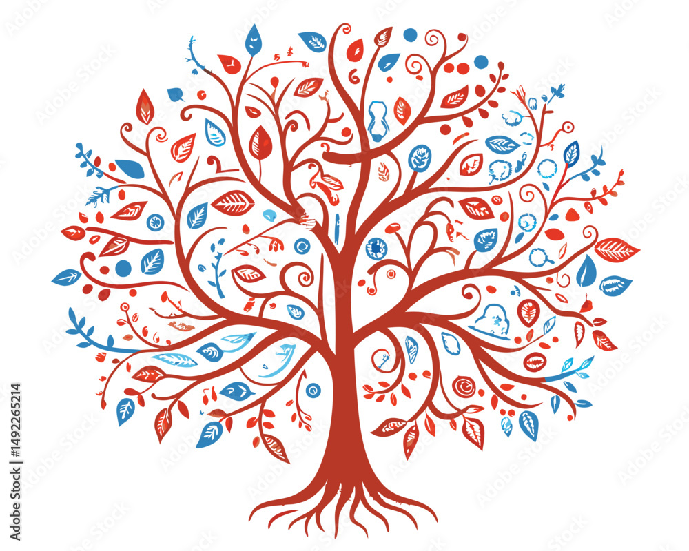 Fototapeta premium Colourful Tree With Roots or Banyan Tree Illustration Vector Art Design.