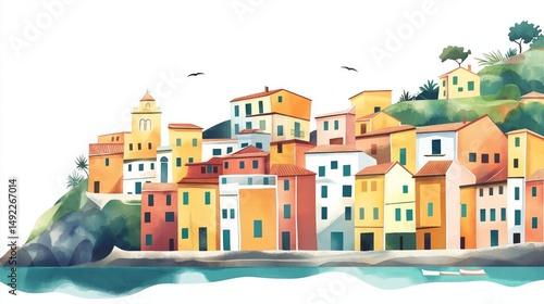 Wallpaper Mural Cinque Terre. Cinque Terre hand drawn watercolor illustration Torontodigital.ca