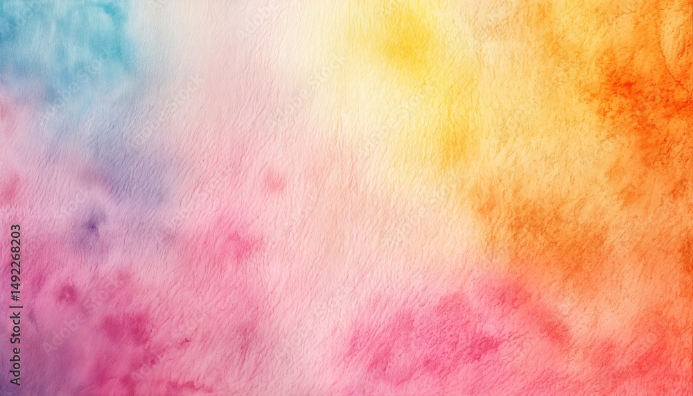 Fototapeta premium a vibrant watercolor wash blends shades of cool blues and purples into warm yellows and oranges, creating a textured and ethereal background.