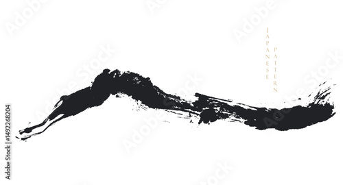 Japanese background with hand drawn mountain black and brush stroke texture vector. Hand drawn chinese cloud decorations in vintage style. Art abstract banner design