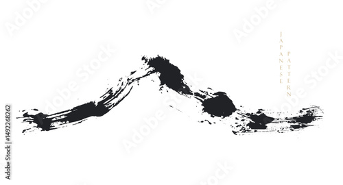 Japanese background with hand drawn mountain black and brush stroke texture vector. Hand drawn chinese cloud decorations in vintage style. Art abstract banner design