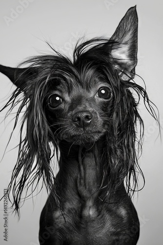 Wallpaper Mural Stock photo is a black and white portrait of a Chinese Crested dog breed Torontodigital.ca