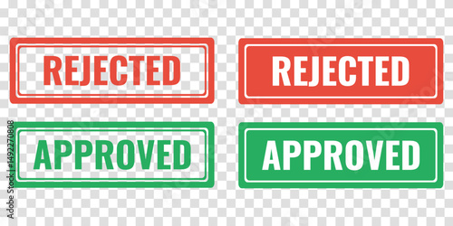 green approved red rejected rectangle rubber stamp, outline solid vector icon on transparent background