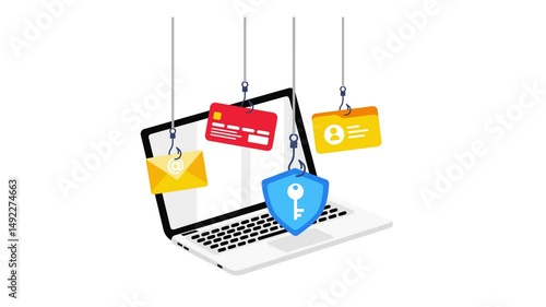 Phishing and computer security with green screen and white background