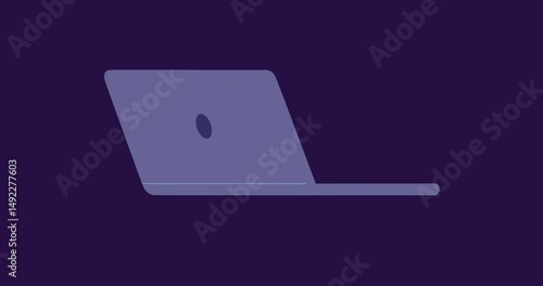 Cartoon laptop flat design violet opening isolated. Transparent ackground animation good for business, explainer. Business animated element 4k good for any video movie and smart character design.