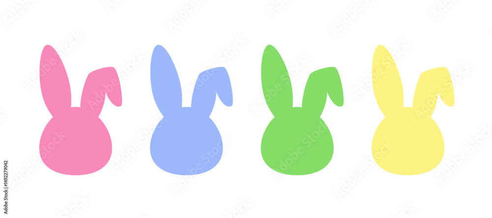Obraz premium Cute minimal rabbit silhouettes. Soft pastel bunny heads vector. Cute Easter design elements for cards, stickers, and kids projects. Colorful bunny silhouette vector