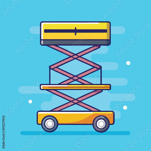 Scissor Lift Clipart – Vector Illustration of Aerial Work Platform Machinery

