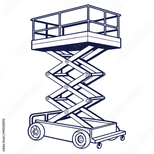 Scissor Lift Clipart – Vector Illustration of Aerial Work Platform Machinery

