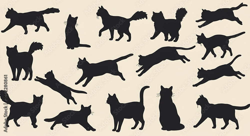 Obraz premium Feline Silhouettes: A Nocturnal Ballet AI Generated