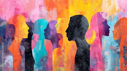 Conceptual illustration of vibrant abstract art promotes unity and harmony, celebrating the diversity of cultures and identities