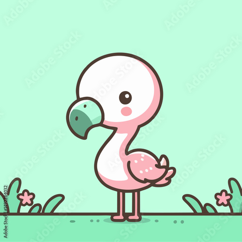 Flamingo vector, seamless pink tropical bird pattern, cartoon animal flat drawing for nursery wallpaper, summer background, kids decor, beach themed wildlife design for art print and fabric texture