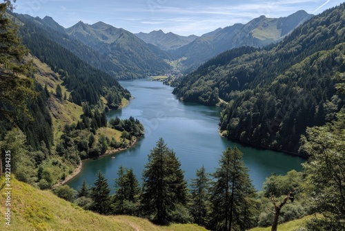 Serene Mountain Lake Valley Scenic Panorama View