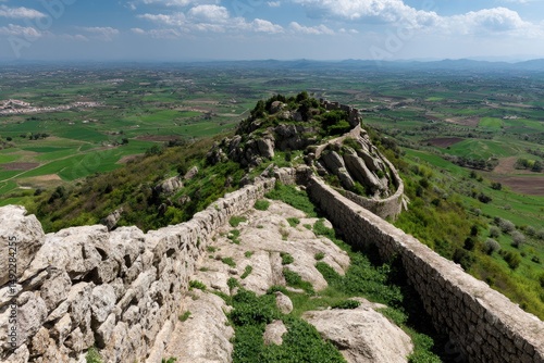 Stone Wall Vista View of Green Landscape