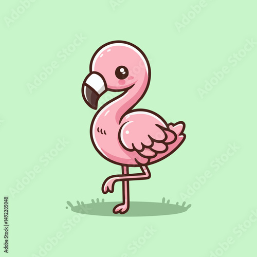 Flamingo vector, tropical exotic bird character, pink cartoon animal flat illustration for nursery background, seamless pattern, kids decor art print, wildlife drawing for beach summer wallpaper