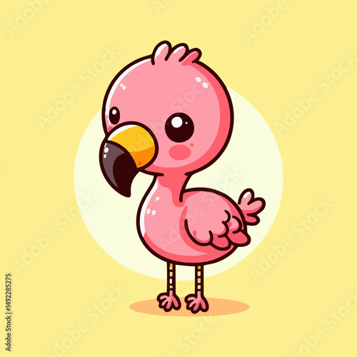 Flamingo vector, pink cartoon bird illustration, tropical exotic flat animal for summer decor, nursery wall art, kids seamless pattern background, wildlife character drawing for beach theme print