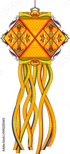 illustration of hanging Kandil on happy Diwali Holiday background for light festival of India