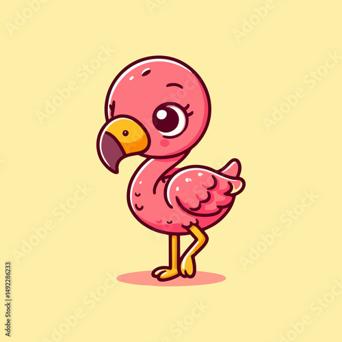 Flamingo vector, tropical flat pink animal drawing, cartoon exotic bird pattern for nursery wallpaper, kids decor, summer background, seamless wildlife design for home print and fabric illustration

