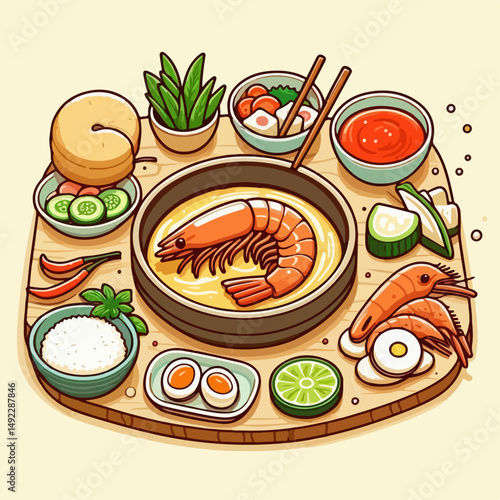 illustration of food variants and shrimp paste