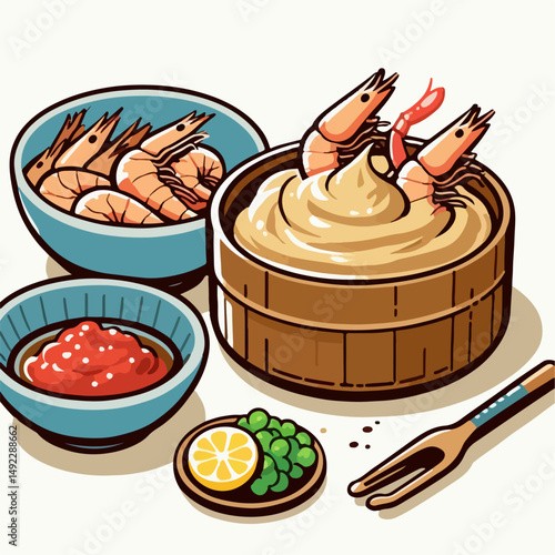 illustration of food variants and shrimp paste
