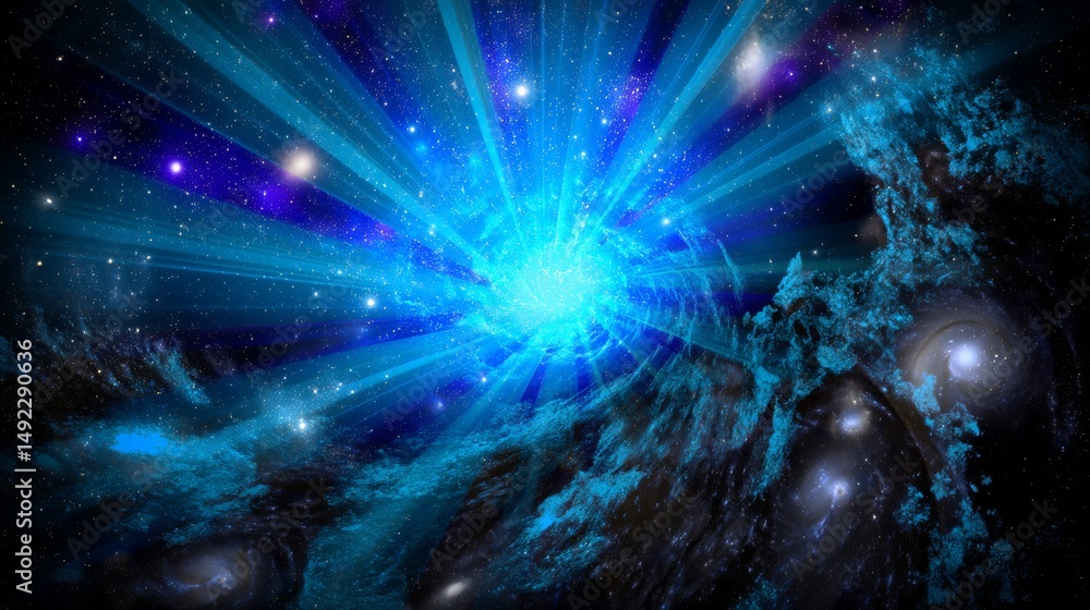 Fototapeta premium Gigantic Cosmic Vortex at Galaxy Center with Swirling Galaxies and Energy Ribbons