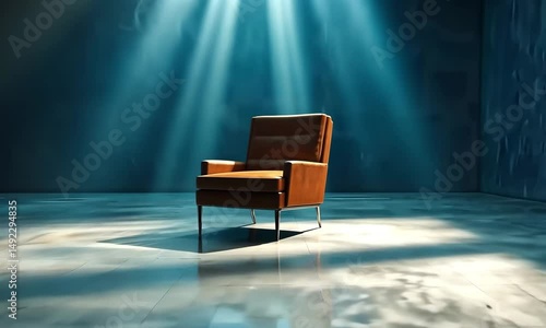 Empty room with spotlight on chair