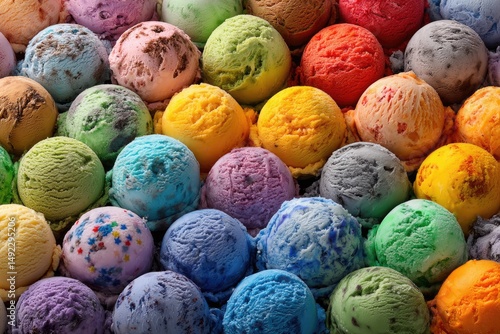Assorted ice cream scoops in vibrant colors