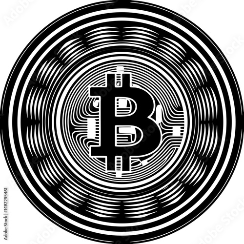 Bitcoin symbol with circle silhouette vector illustration