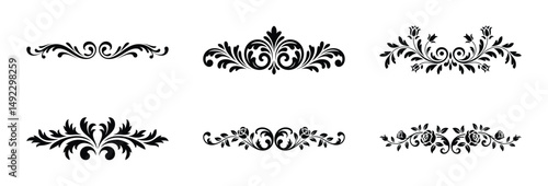 Six elegant black and white floral design elements