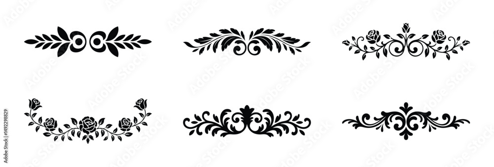 Obraz premium Six elegant black floral and leaf design elements