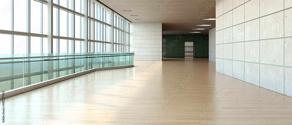 Obraz premium Empty Modern Office Corridor With Large Windows
