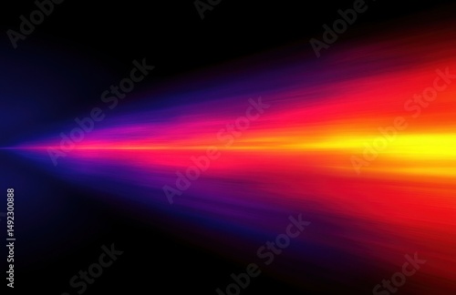 Vibrant multicolored light beam emitting from left to right with gradient shades of blue, purple, pink, red, orange, and yellow on black background