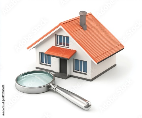 A 3D illustration represents the concept of property appraisal and price evaluation, incorporating a housing assessment to determine market value for residential sales, a real estate investment