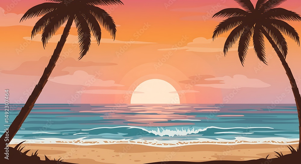 Fototapeta premium Sunset Serenade AI Generated