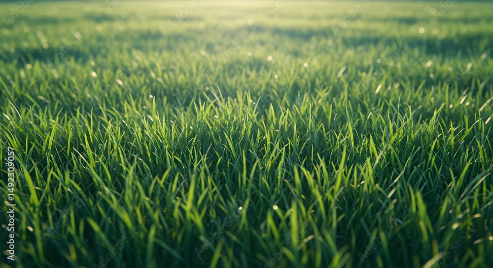 Fototapeta premium Vibrant Green Grass Field at Sunset Nature Photography