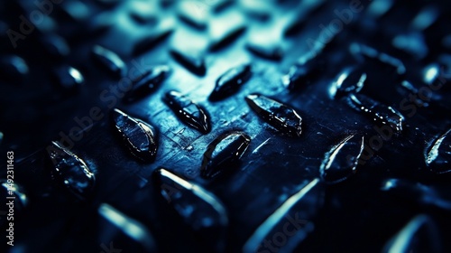 A gray metal background with a knurled diamond pattern texture is characterized by its industrial design elements, including metal, texture, and pattern