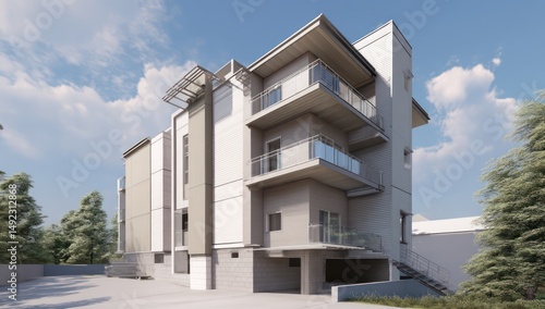Apartment complex featuring a modern and sleek design with contemporary residential elements.