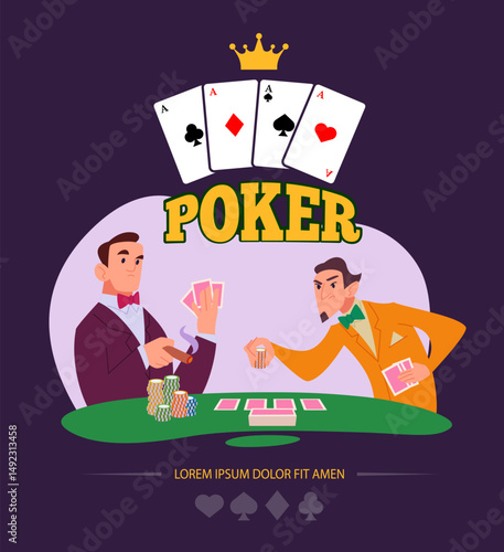 Poker players. casino poster template with gambling players