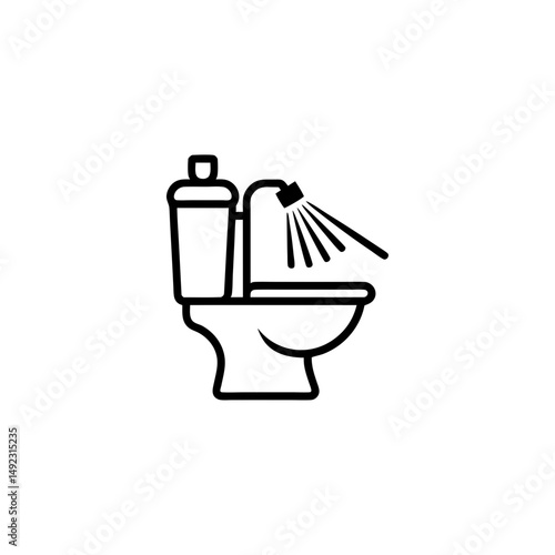 Toilet with bidet sprayer cleaning icon illustration