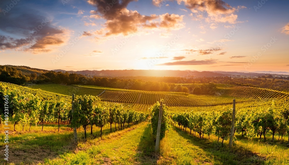 Fototapeta premium sunset vineyard landscape