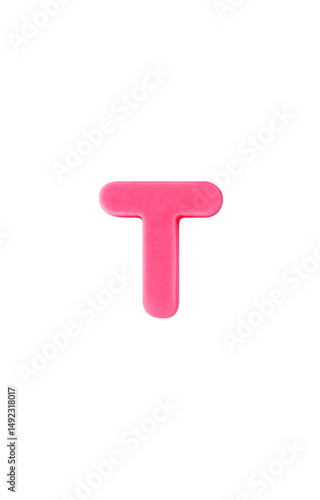Colored clay shaped like the English letter T. Pink color