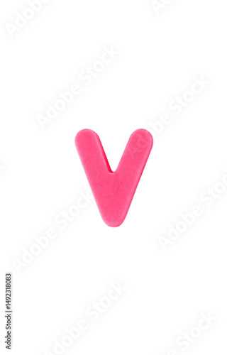 Colored clay shaped like the English letter V. Pink color