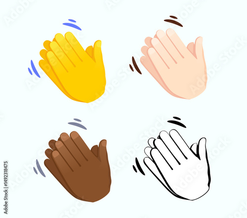 Clapping hands icon of various skin tones. Hand gesture emoji vector illustration.
