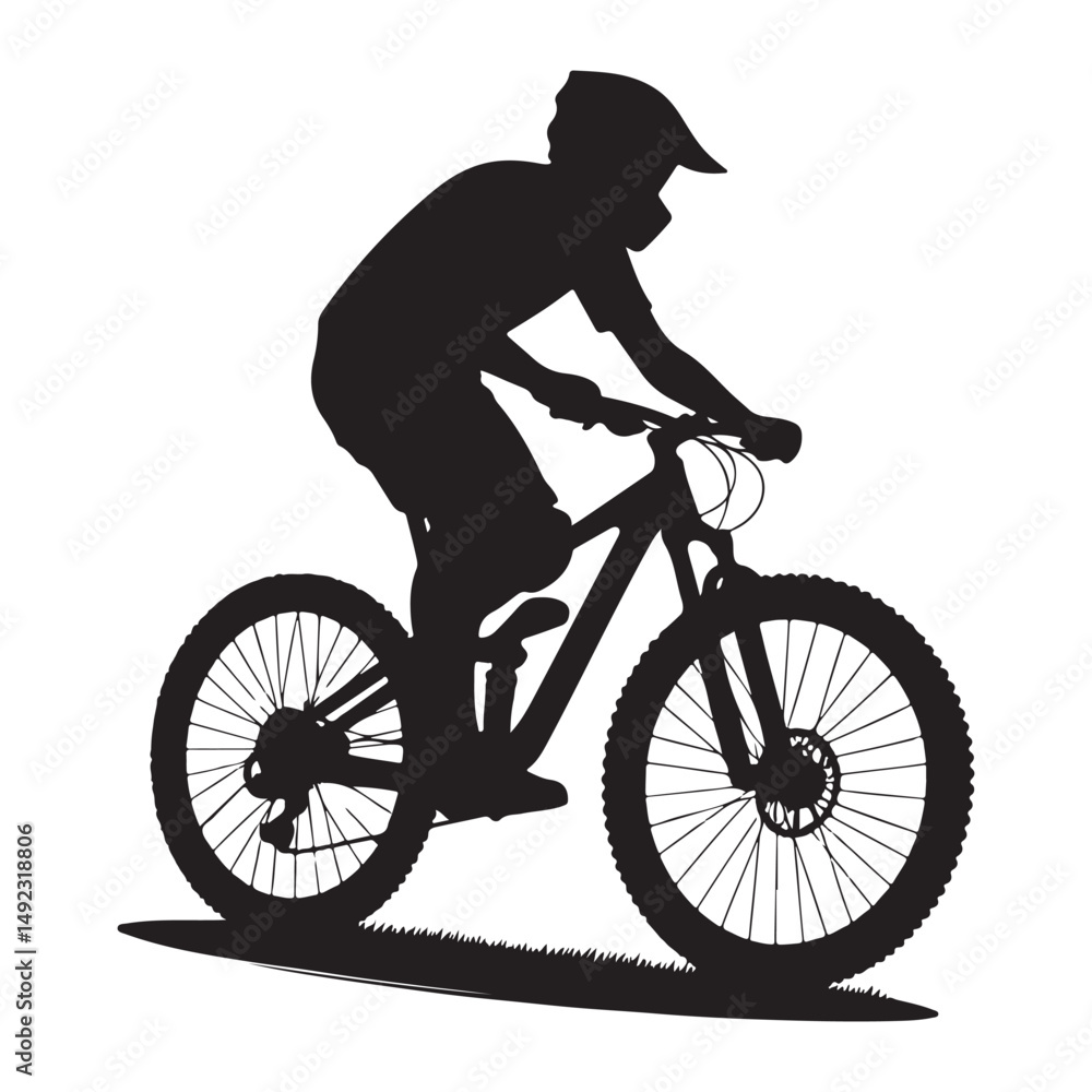 Obraz premium Silhouette Mountain Biker Rider Adventure Vector Illustration